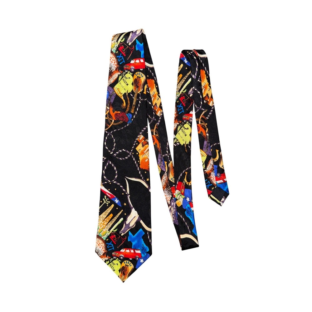 Vintage Nicole Miller Texas Silk Tie Western Cowboy Retro Americana Statement